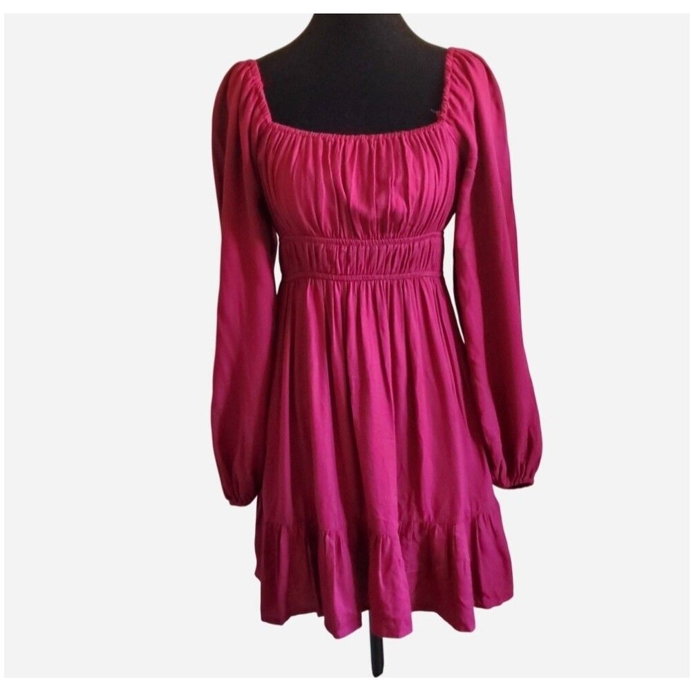 Forever 21 Milkmaid Puff sleeve Mini Dress Size S Peasant Cottage Boho Romantic